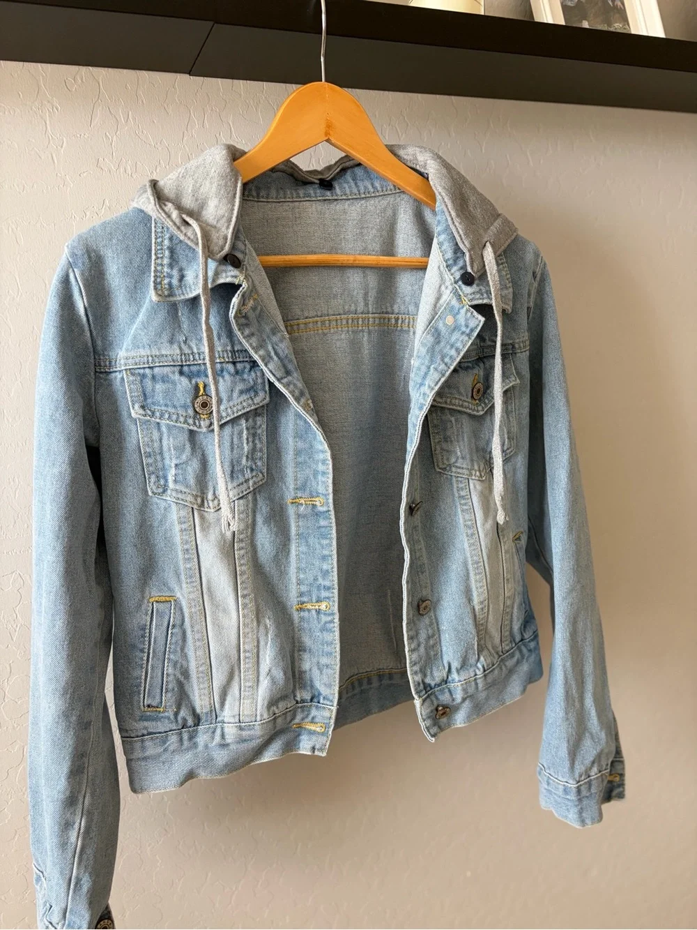 Light Blue Denim Jacket with Grey Hoodie